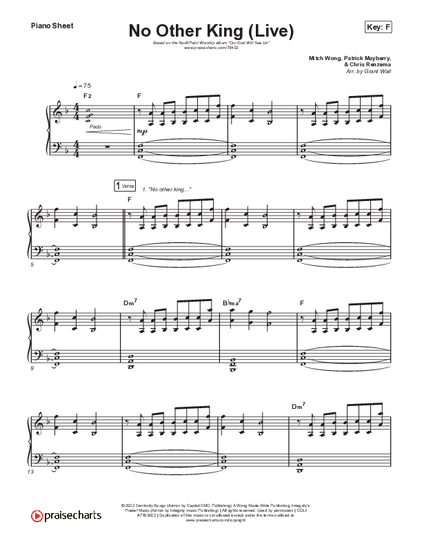 No Other King (Live) Piano Sheet (North Point Worship)