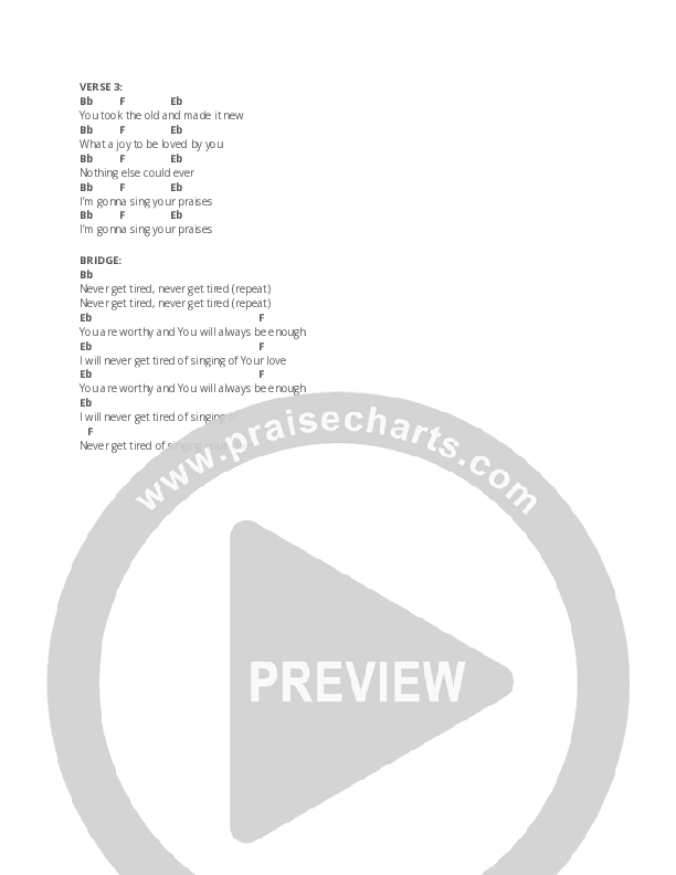 Never Get Tired (Live) Chord Chart (North Point Worship)