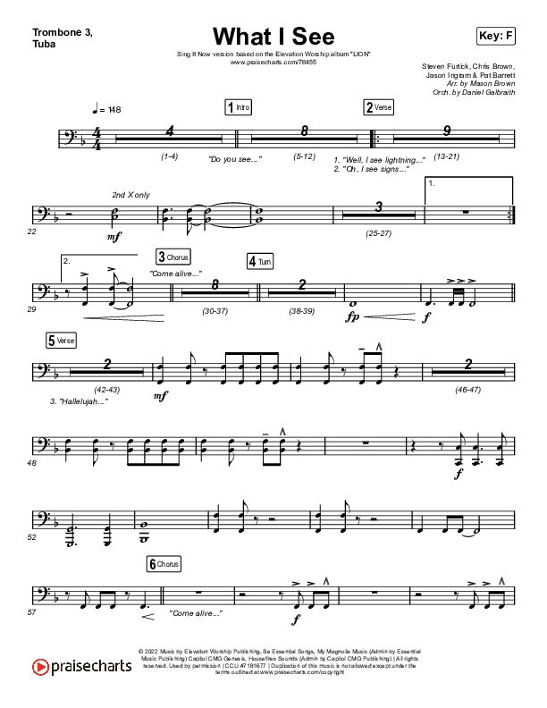 What I See (Sing It Now SATB) Trombone 3/Tuba (Elevation Worship / Chris Brown / Arr. Mason Brown)