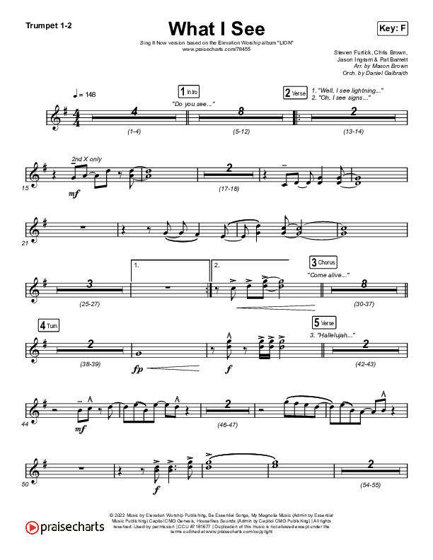 What I See (Sing It Now SATB) Trumpet 1,2 (Elevation Worship / Chris Brown / Arr. Mason Brown)