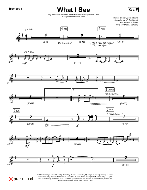 What I See (Sing It Now SATB) Trumpet 3 (Elevation Worship / Chris Brown / Arr. Mason Brown)