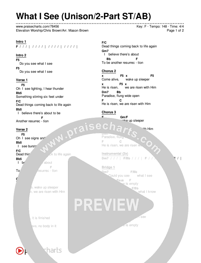 What I See (Unison/2-Part Choir) Chords & Lyrics (Elevation Worship / Chris Brown / Arr. Mason Brown)