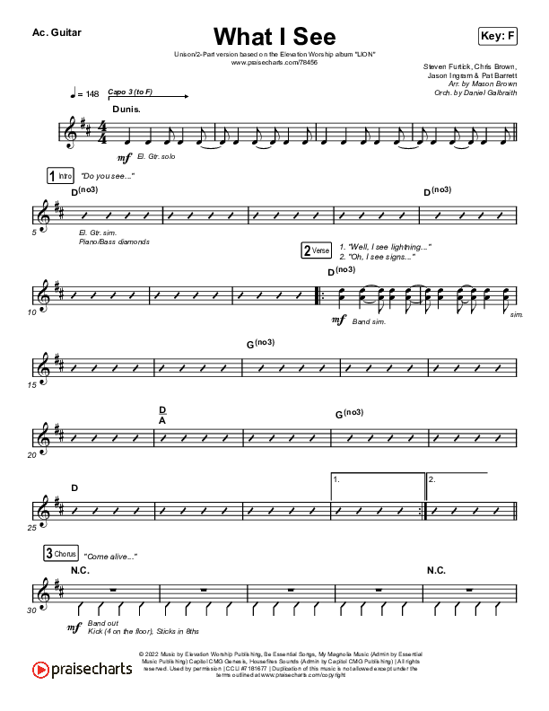What I See (Unison/2-Part Choir) Acoustic Guitar (Elevation Worship / Chris Brown / Arr. Mason Brown)