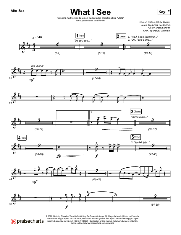 What I See (Unison/2-Part Choir) Alto Sax (Elevation Worship / Chris Brown / Arr. Mason Brown)