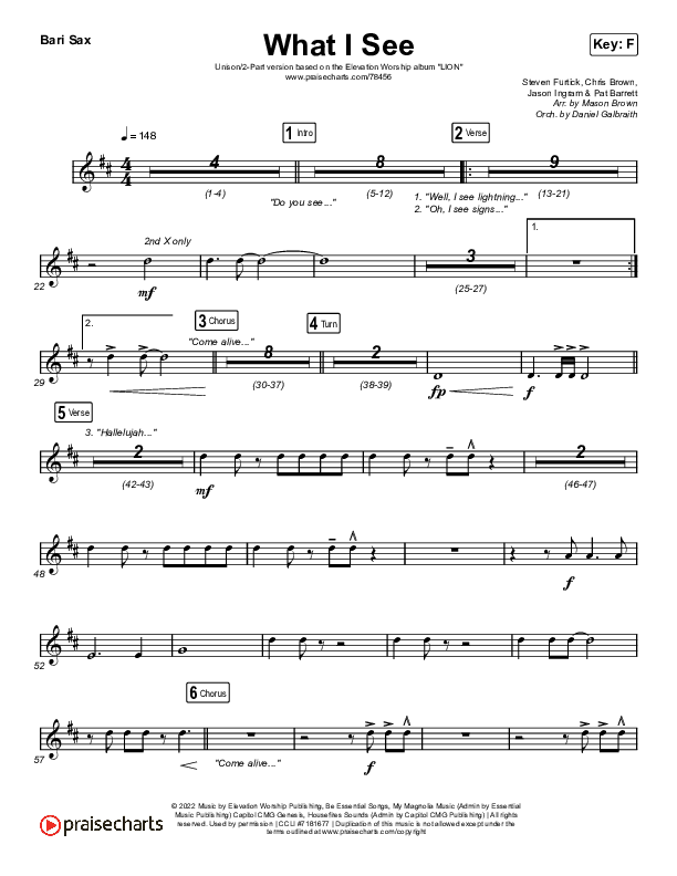 What I See (Unison/2-Part Choir) Bari Sax (Elevation Worship / Chris Brown / Arr. Mason Brown)