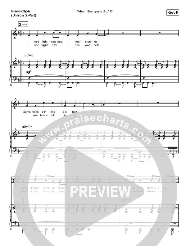 What I See (Unison/2-Part Choir) Piano/Choir  (Uni/2-Part) (Elevation Worship / Chris Brown / Arr. Mason Brown)