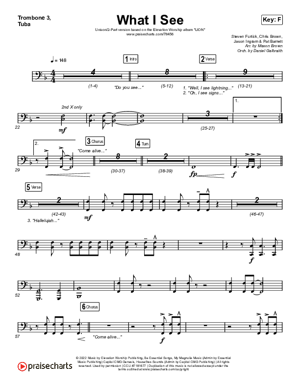 What I See (Unison/2-Part Choir) Trombone 3/Tuba (Elevation Worship / Chris Brown / Arr. Mason Brown)