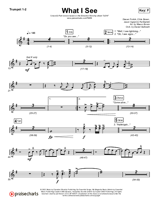 What I See (Unison/2-Part Choir) Trumpet 1,2 (Elevation Worship / Chris Brown / Arr. Mason Brown)