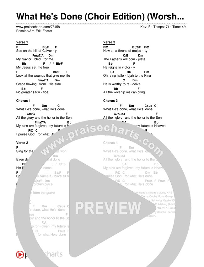 What He's Done (Choir Edition) (Worship Choir SAB) Chords & Lyrics (Passion / Arr. Erik Foster)