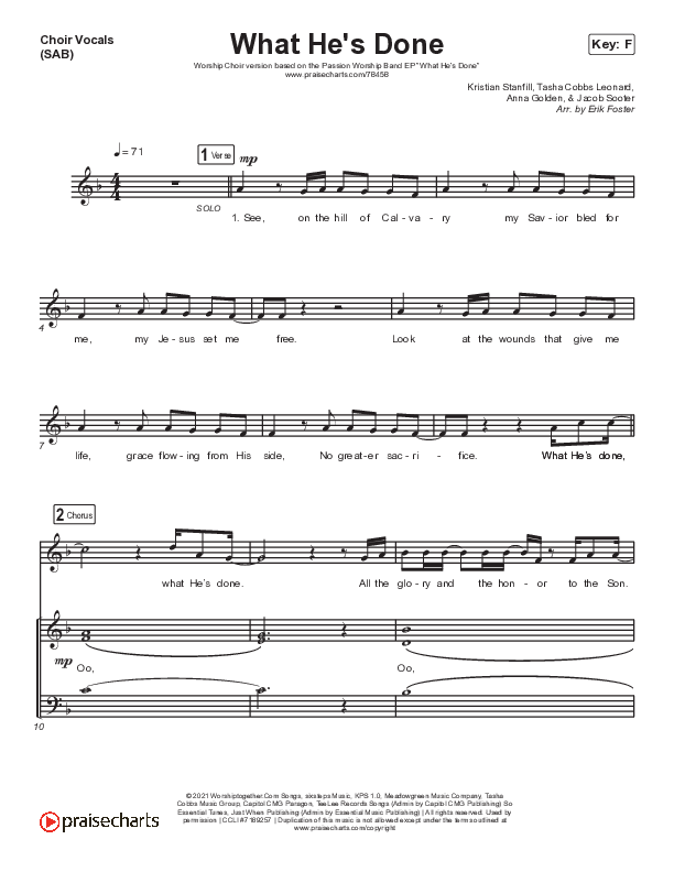 What He's Done (Choir Edition) (Worship Choir SAB) Choir Sheet (SAB) (Passion / Arr. Erik Foster)