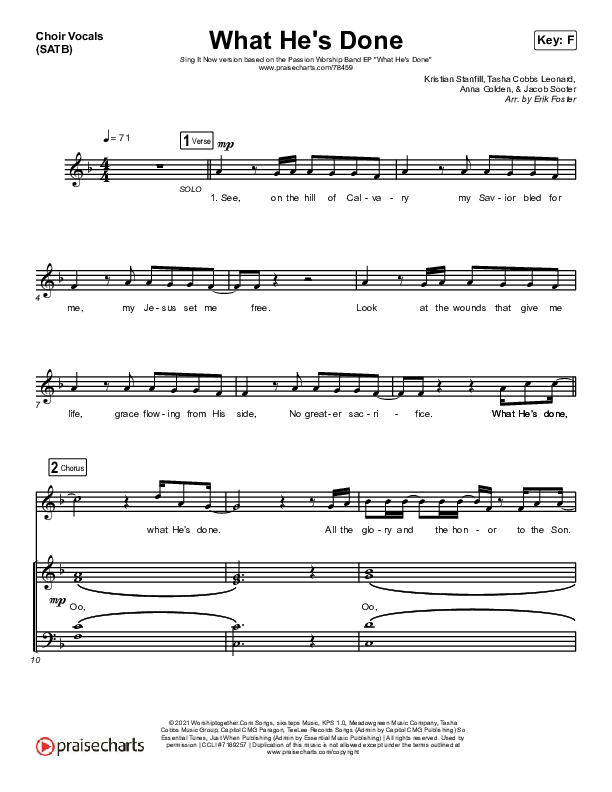 What He's Done (Choir Edition) (Sing It Now SATB) Choir Sheet (SATB) (Passion / Arr. Erik Foster)
