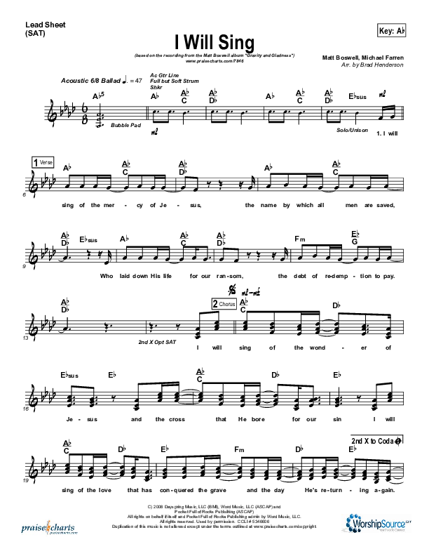 I Will Sing Lead (SAT) (Matt Boswell)