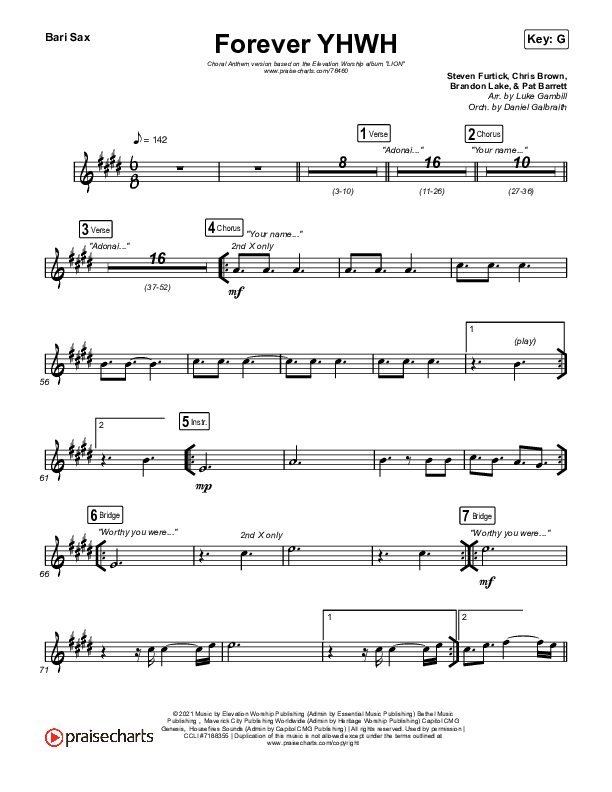 Forever YHWH (Choral Anthem SATB) Bari Sax (Elevation Worship / Tiffany Hudson / Arr. Luke Gambill)