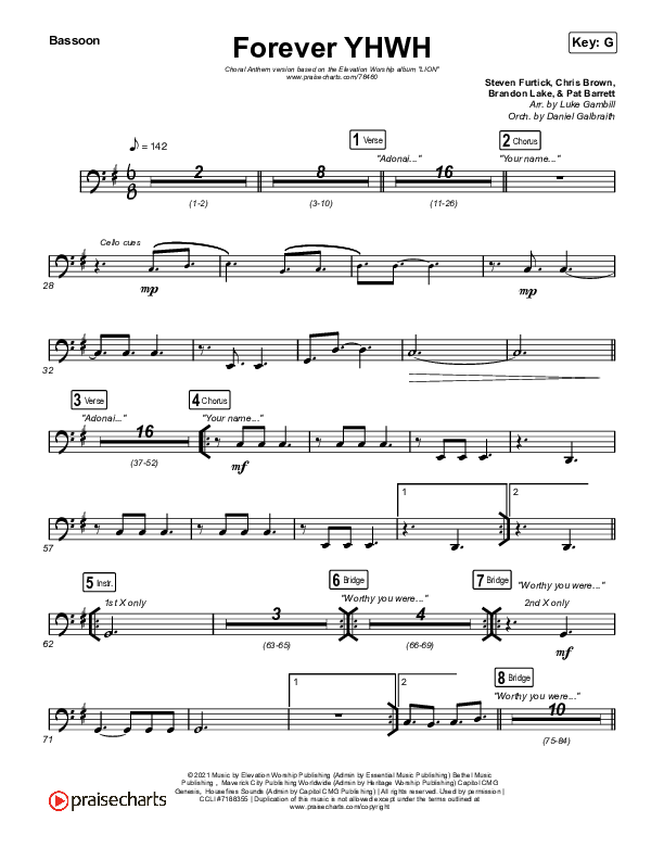 Forever YHWH (Choral Anthem SATB) Bassoon (Elevation Worship / Tiffany Hudson / Arr. Luke Gambill)