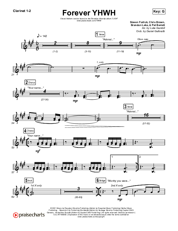Forever YHWH (Choral Anthem SATB) Clarinet 1,2 (Elevation Worship / Tiffany Hudson / Arr. Luke Gambill)