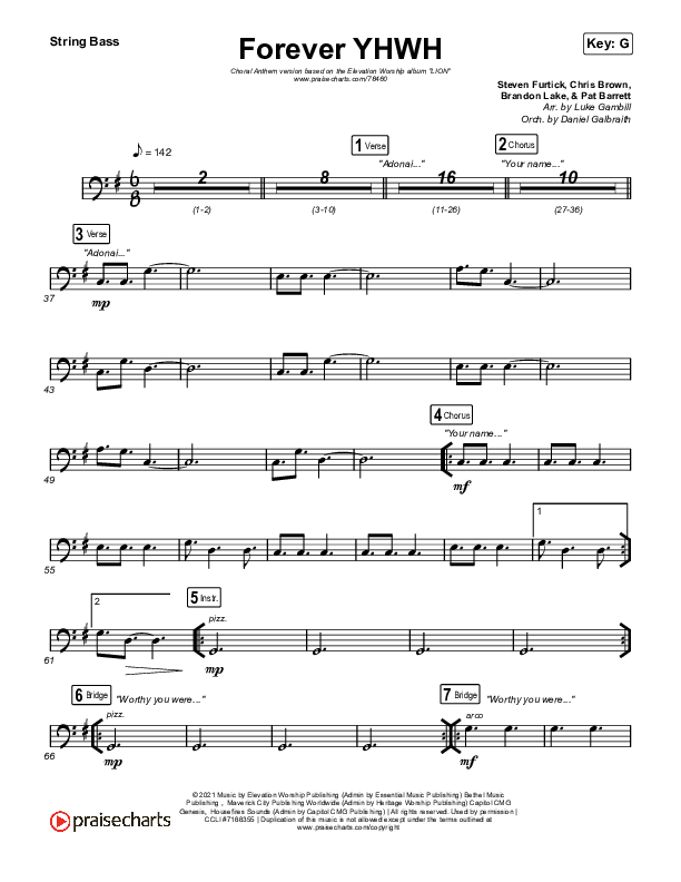Forever YHWH (Choral Anthem SATB) String Bass (Elevation Worship / Tiffany Hudson / Arr. Luke Gambill)