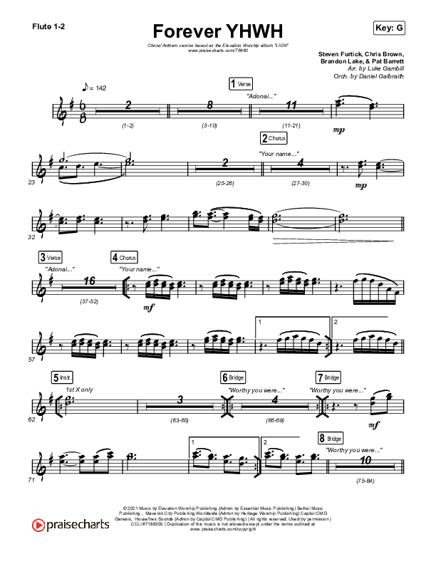 Forever YHWH (Choral Anthem SATB) Flute 1,2 (Elevation Worship / Tiffany Hudson / Arr. Luke Gambill)