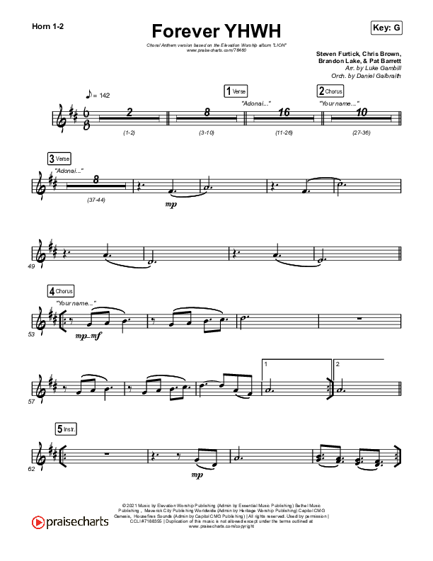 Forever YHWH (Choral Anthem SATB) French Horn 1,2 (Elevation Worship / Tiffany Hudson / Arr. Luke Gambill)