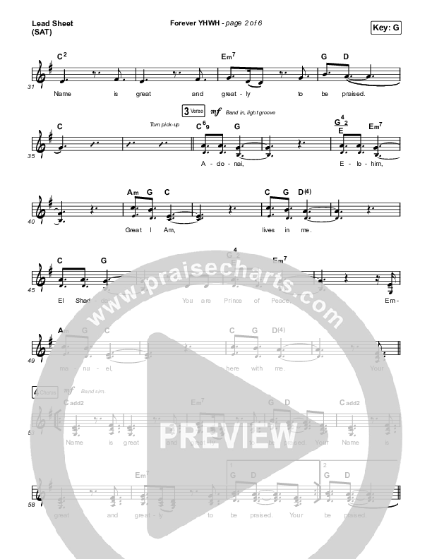 Forever YHWH (Choral Anthem SATB) Lead Sheet (SAT) (Elevation Worship / Tiffany Hudson / Arr. Luke Gambill)