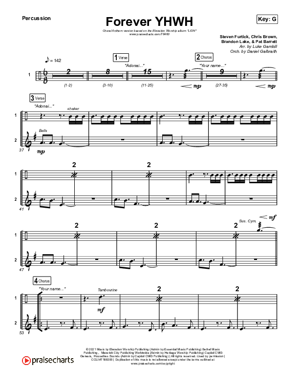 Forever YHWH (Choral Anthem SATB) Percussion (Elevation Worship / Tiffany Hudson / Arr. Luke Gambill)