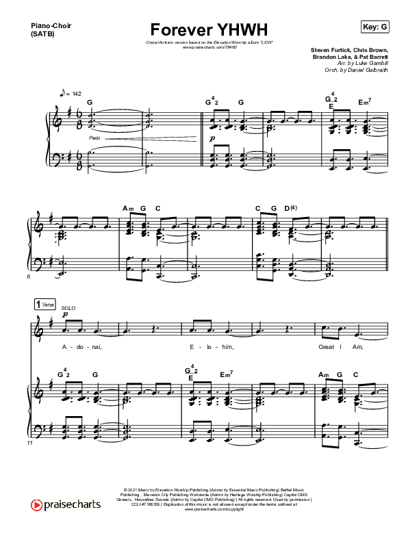 Forever YHWH (Choral Anthem SATB) Piano/Vocal (SATB) (Elevation Worship / Tiffany Hudson / Arr. Luke Gambill)