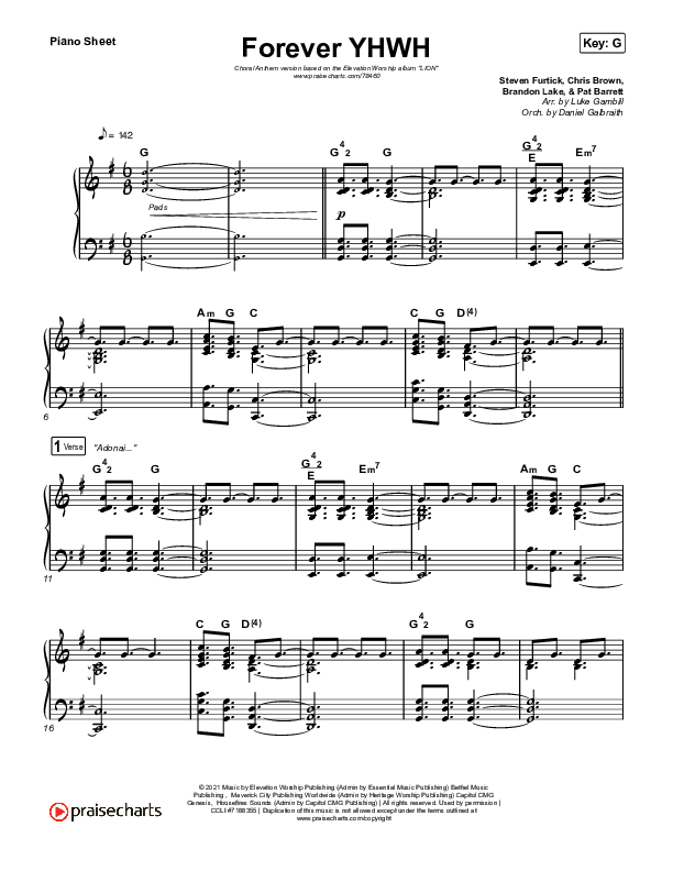 Forever YHWH (Choral Anthem SATB) Piano Sheet (Elevation Worship / Tiffany Hudson / Arr. Luke Gambill)