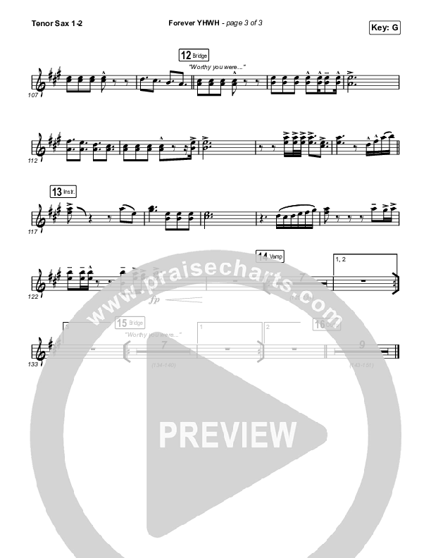 Forever YHWH (Choral Anthem SATB) Tenor Sax 1,2 (Elevation Worship / Tiffany Hudson / Arr. Luke Gambill)