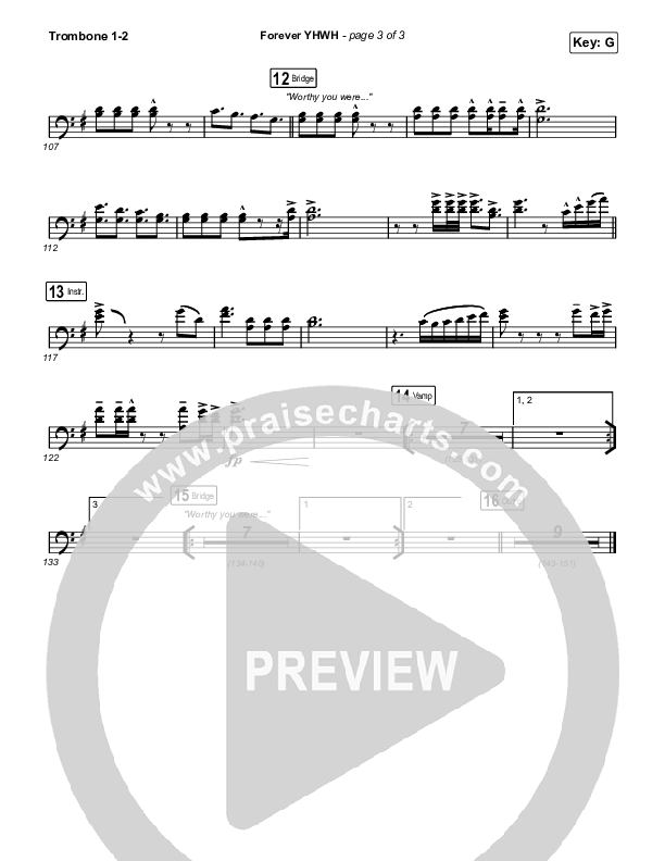 Forever YHWH (Choral Anthem SATB) Trombone 1/2 (Elevation Worship / Tiffany Hudson / Arr. Luke Gambill)