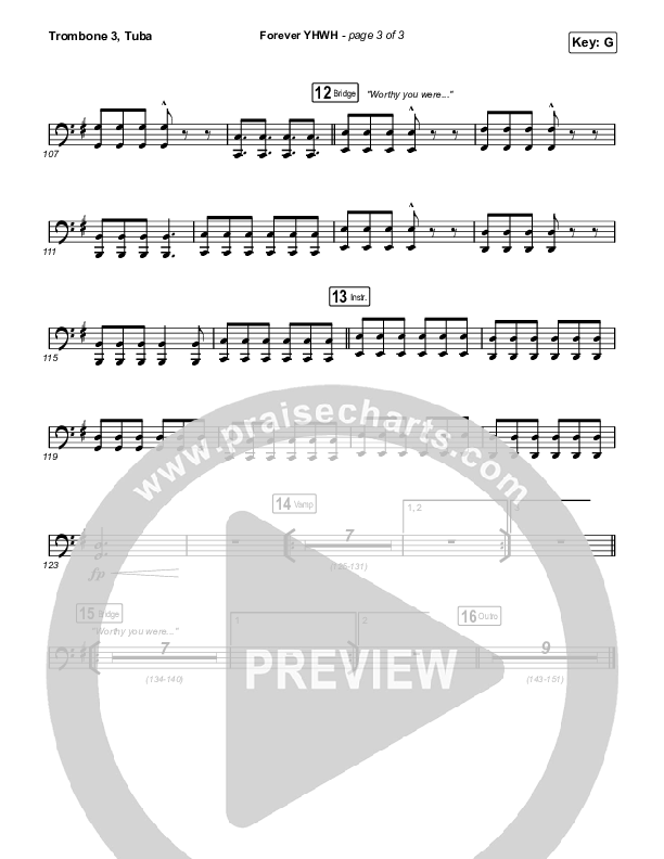 Forever YHWH (Choral Anthem SATB) Trombone 3/Tuba (Elevation Worship / Tiffany Hudson / Arr. Luke Gambill)