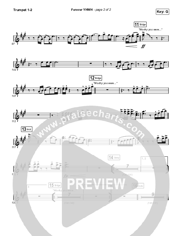 Forever YHWH (Choral Anthem SATB) Trumpet 1,2 (Elevation Worship / Tiffany Hudson / Arr. Luke Gambill)