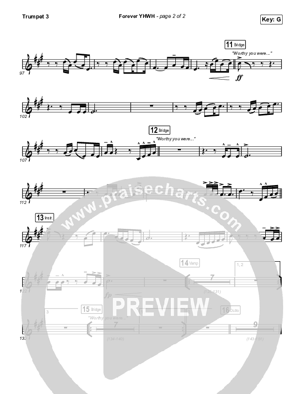 Forever YHWH (Choral Anthem SATB) Trumpet 3 (Elevation Worship / Tiffany Hudson / Arr. Luke Gambill)