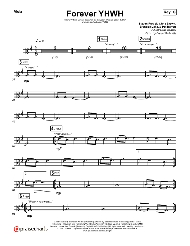 Forever YHWH (Choral Anthem SATB) Viola (Elevation Worship / Tiffany Hudson / Arr. Luke Gambill)