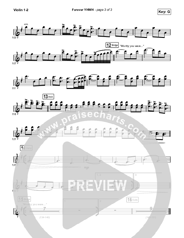 Forever YHWH (Choral Anthem SATB) Violin 1,2 (Elevation Worship / Tiffany Hudson / Arr. Luke Gambill)