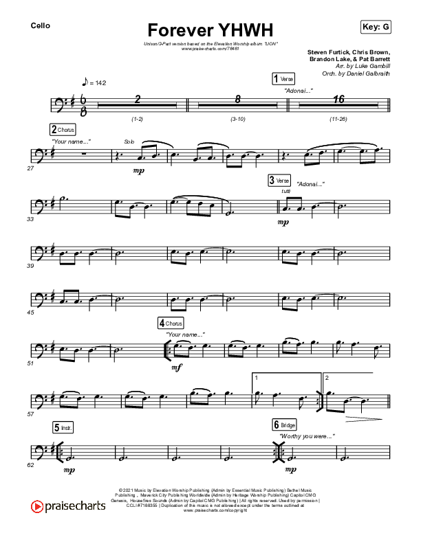 Forever YHWH (Unison/2-Part Choir) Cello (Elevation Worship / Tiffany Hudson / Arr. Luke Gambill)