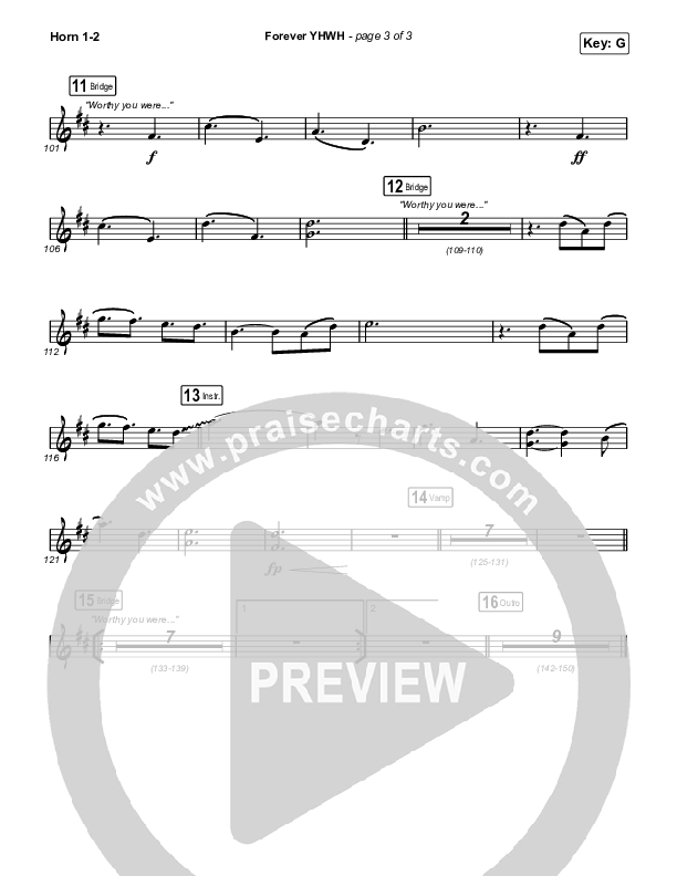 Forever YHWH (Unison/2-Part Choir) French Horn 1/2 (Elevation Worship / Tiffany Hudson / Arr. Luke Gambill)