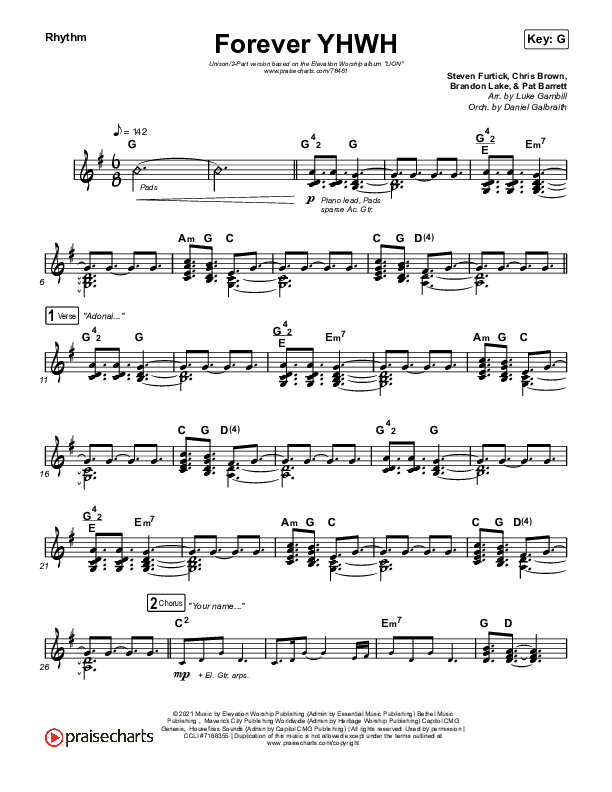 Forever YHWH (Unison/2-Part Choir) Rhythm Chart (Elevation Worship / Tiffany Hudson / Arr. Luke Gambill)