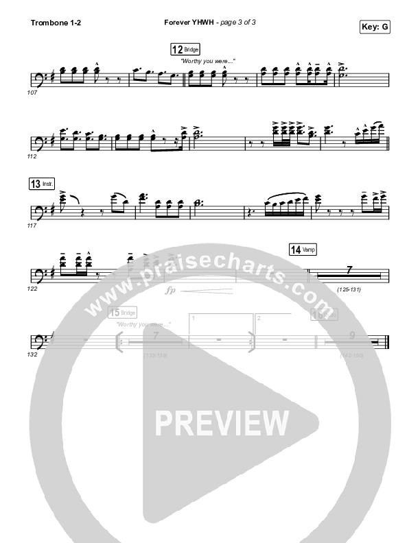 Forever YHWH (Unison/2-Part Choir) Trombone 1/2 (Elevation Worship / Tiffany Hudson / Arr. Luke Gambill)