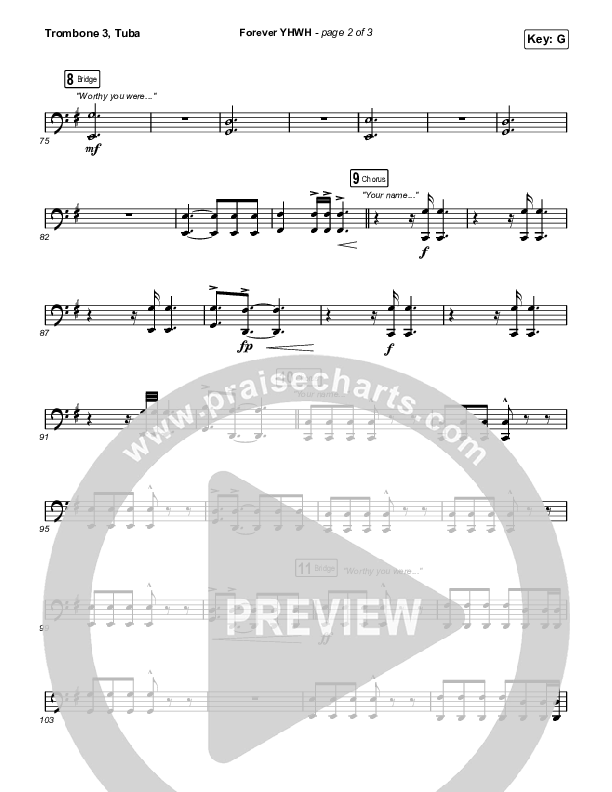 Forever YHWH (Unison/2-Part Choir) Trombone 3/Tuba (Elevation Worship / Tiffany Hudson / Arr. Luke Gambill)