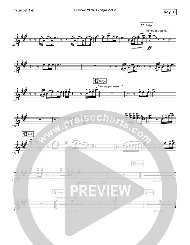 Forever YHWH (Unison/2-Part Choir) Trumpet 1,2 (Elevation Worship / Tiffany Hudson / Arr. Luke Gambill)