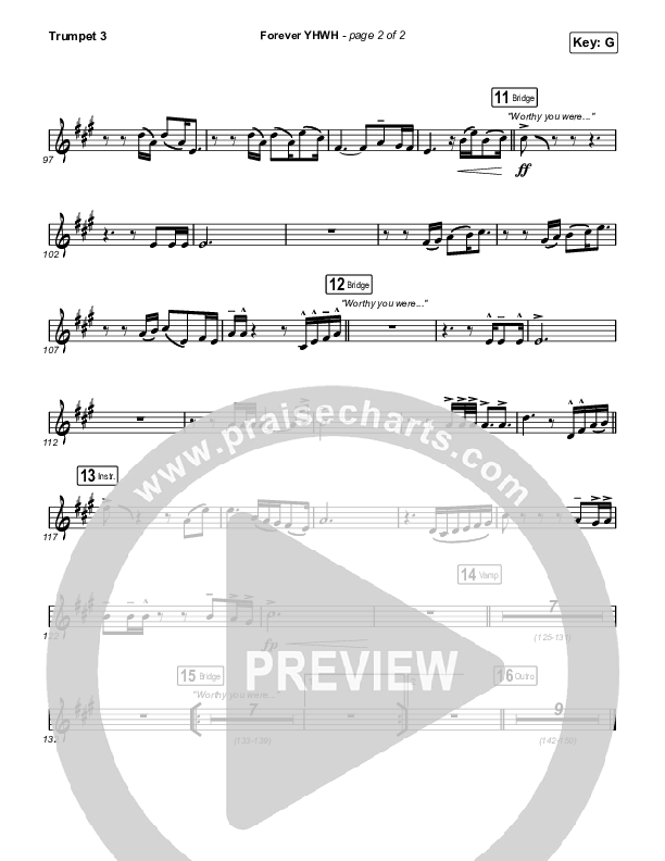 Forever YHWH (Unison/2-Part ST/AB) Trumpet 3 (Elevation Worship / Tiffany Hudson / Arr. Luke Gambill)