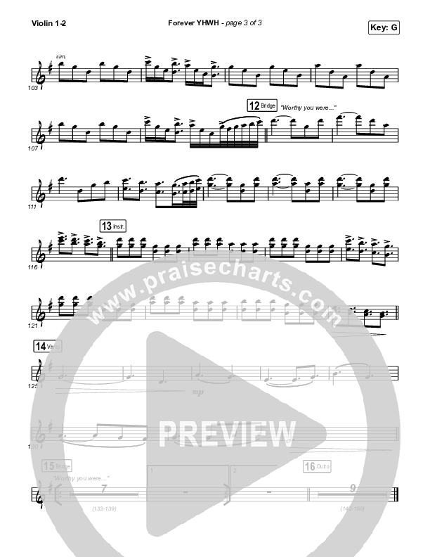 Forever YHWH (Unison/2-Part ST/AB) Violin 1/2 (Elevation Worship / Tiffany Hudson / Arr. Luke Gambill)