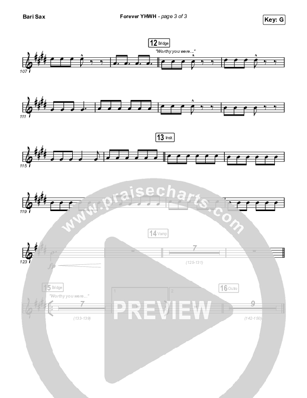 Forever YHWH (Worship Choir SAB) Bari Sax (Elevation Worship / Tiffany Hudson / Arr. Luke Gambill)