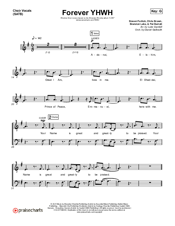 Forever YHWH (Worship Choir SAB) Choir Sheet (SAB) (Elevation Worship / Tiffany Hudson / Arr. Luke Gambill)