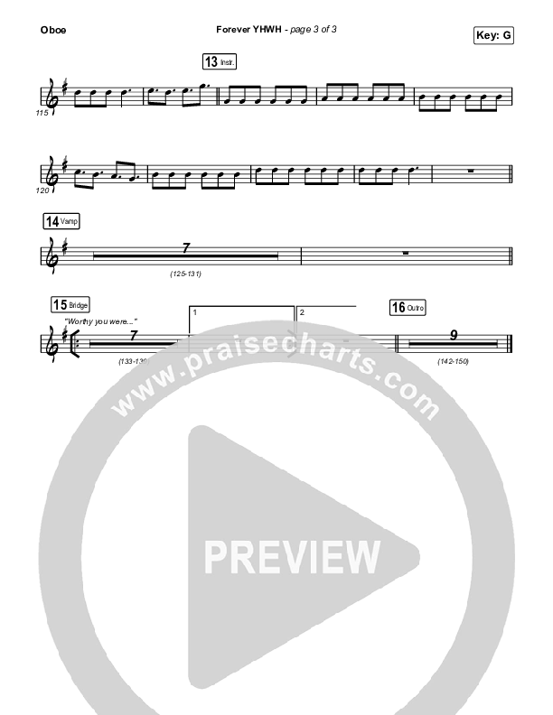 Forever YHWH (Worship Choir SAB) Oboe (Elevation Worship / Tiffany Hudson / Arr. Luke Gambill)