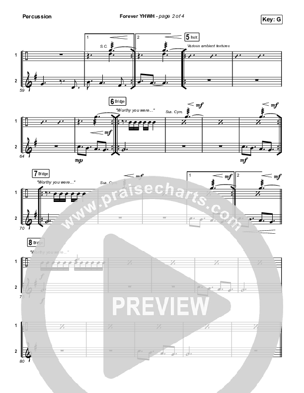 Forever YHWH (Worship Choir SAB) Percussion (Elevation Worship / Tiffany Hudson / Arr. Luke Gambill)