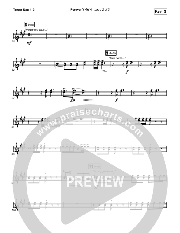 Forever YHWH (Worship Choir SAB) Tenor Sax 1/2 (Elevation Worship / Tiffany Hudson / Arr. Luke Gambill)