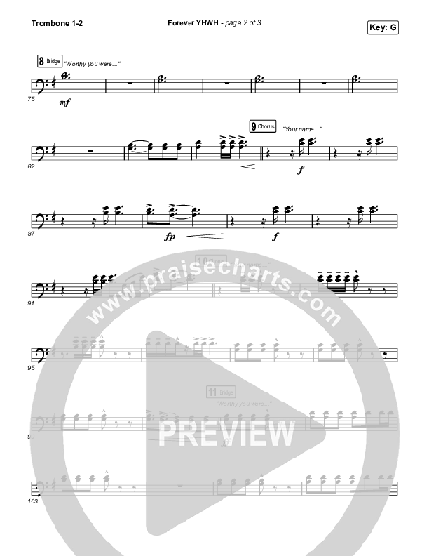 Forever YHWH (Worship Choir SAB) Trombone 1/2 (Elevation Worship / Tiffany Hudson / Arr. Luke Gambill)