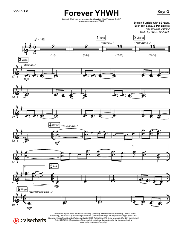 Forever YHWH (Worship Choir SAB) Violin 1/2 (Elevation Worship / Tiffany Hudson / Arr. Luke Gambill)