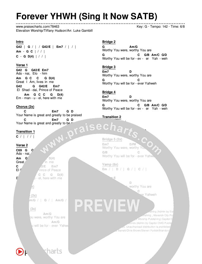 Forever YHWH (Sing It Now SATB) Chords & Lyrics (Elevation Worship / Tiffany Hudson / Arr. Luke Gambill)