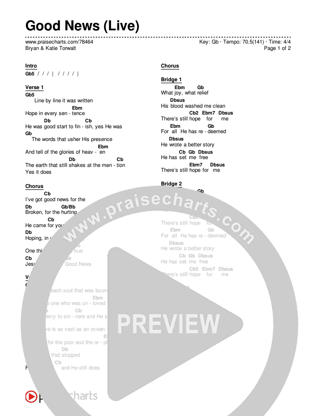 Good News (Live) Chords & Lyrics (Bryan & Katie Torwalt)